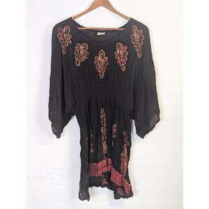Vtg Advance Apparels Witchy Boho Dress Black Red Embroidery Flowy Whimsigoth New